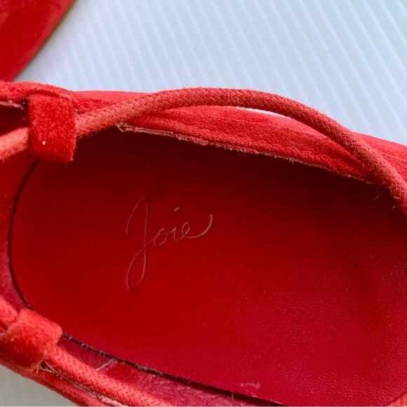 JOIE Jenessa Ballet Flats Cherry Red Suede Women Size 7.5/38 Lace Up Leather - Picture 11 of 13